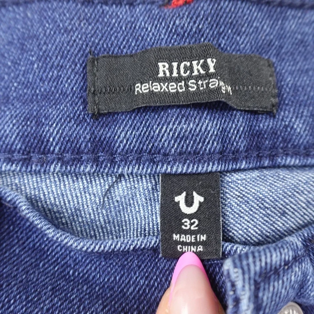 NEW True Religion Jeans Mens 32X34 Dark Blue Denim Ricky Relaxed Straight Pants